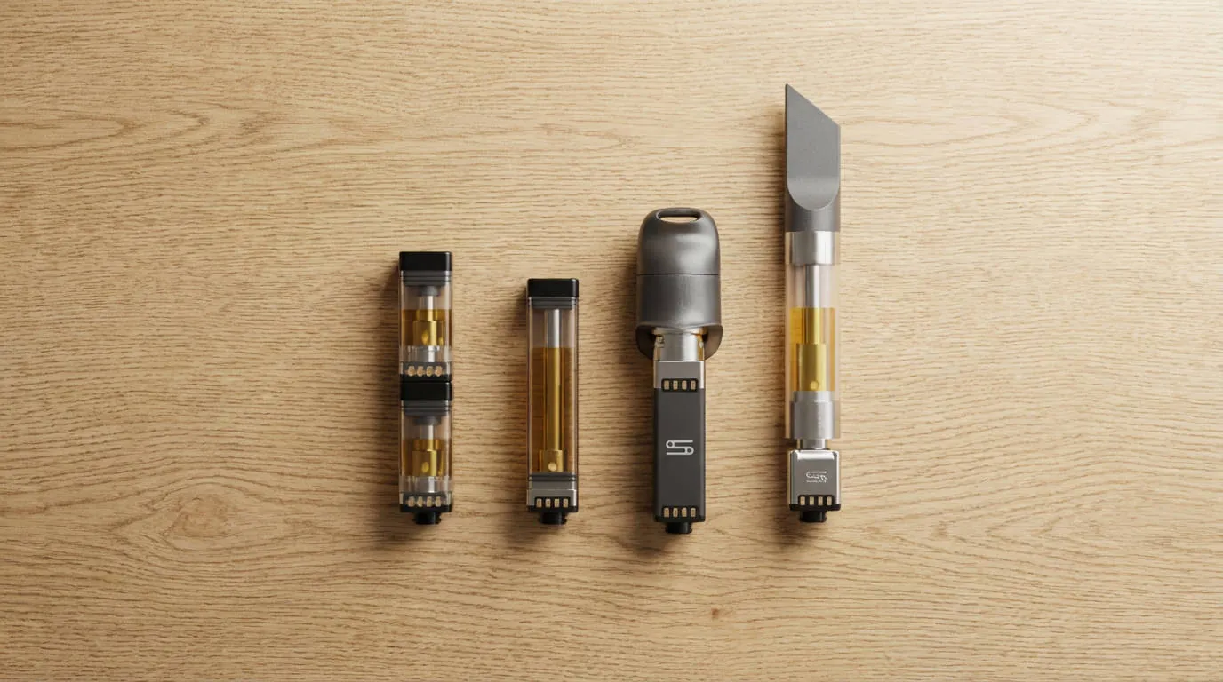 Slyder Pro adapters and cartridges laid out on a wooden table