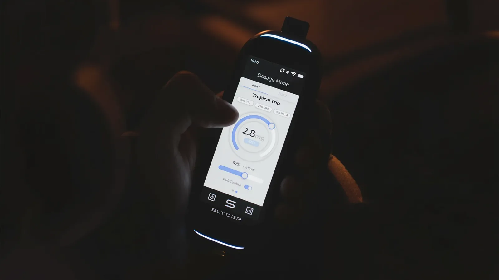 Slyder Pro in a dark room with its screen on