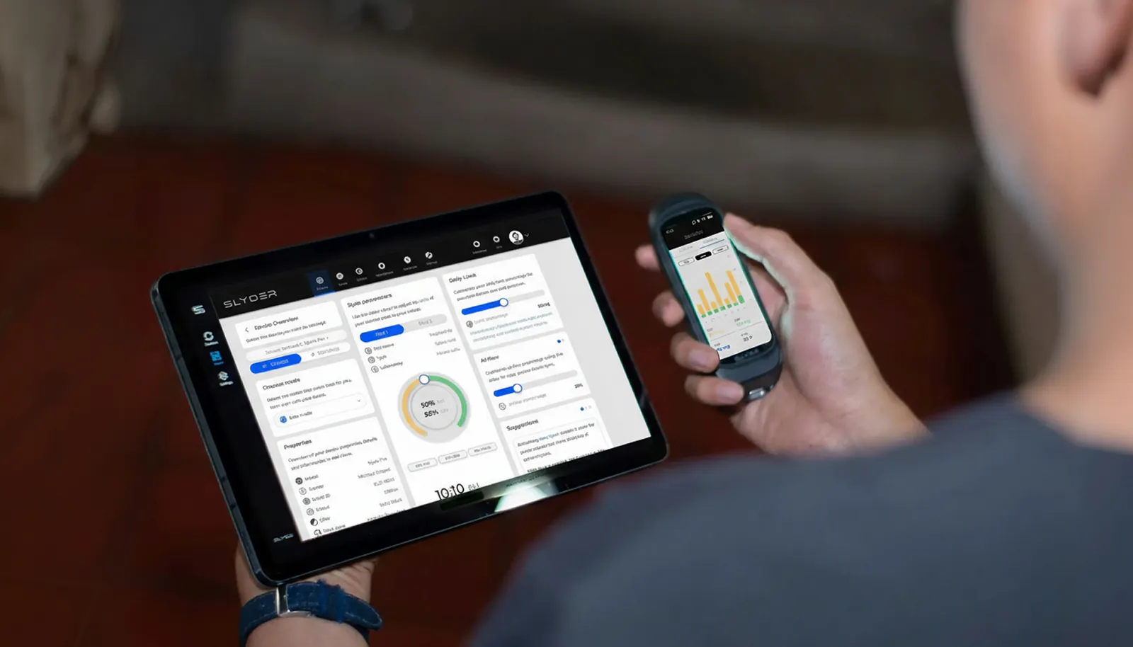 Slyder dashboard on a tablet next to Slyder Pro
