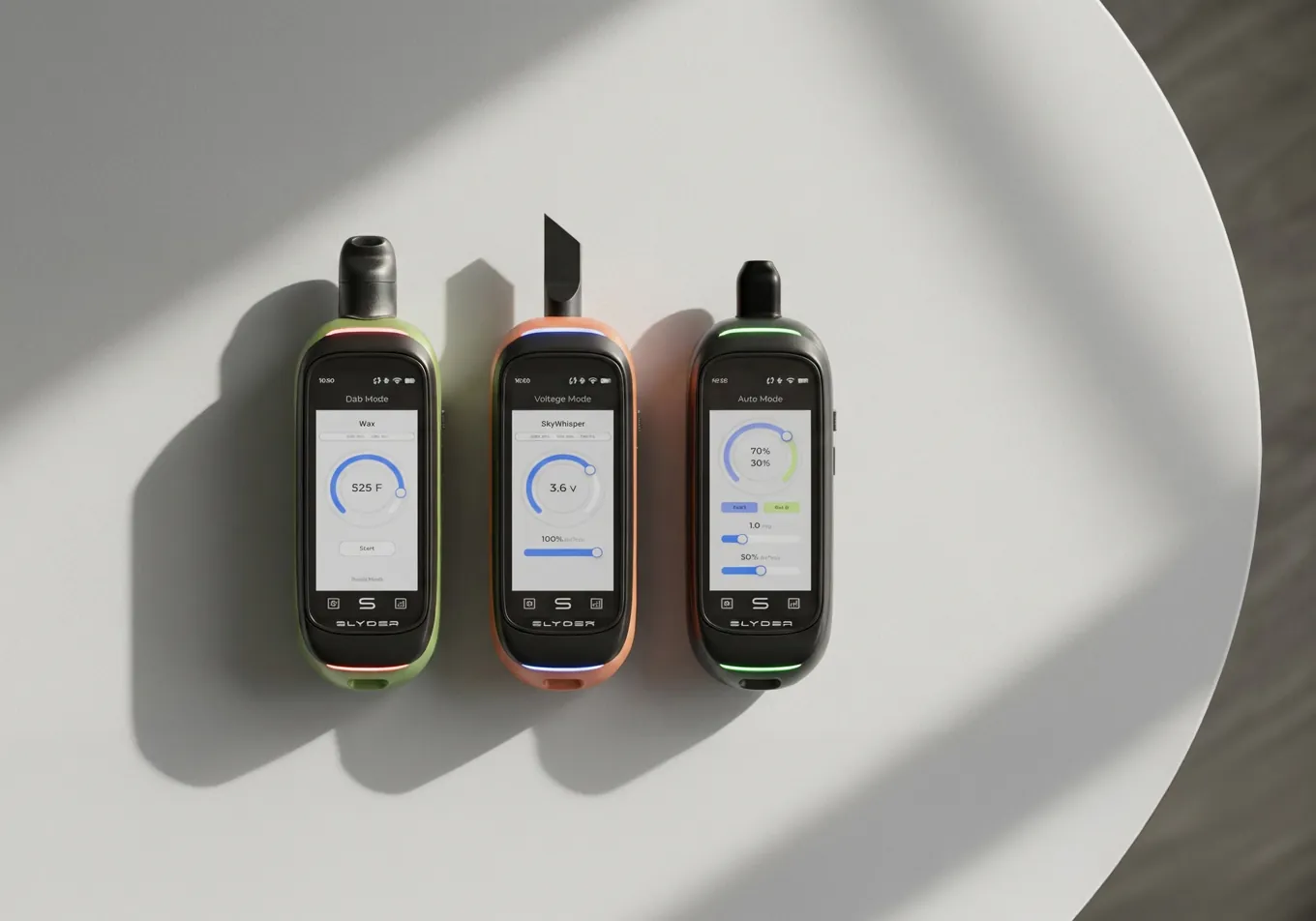 Three Slyder Pro devices in different colors