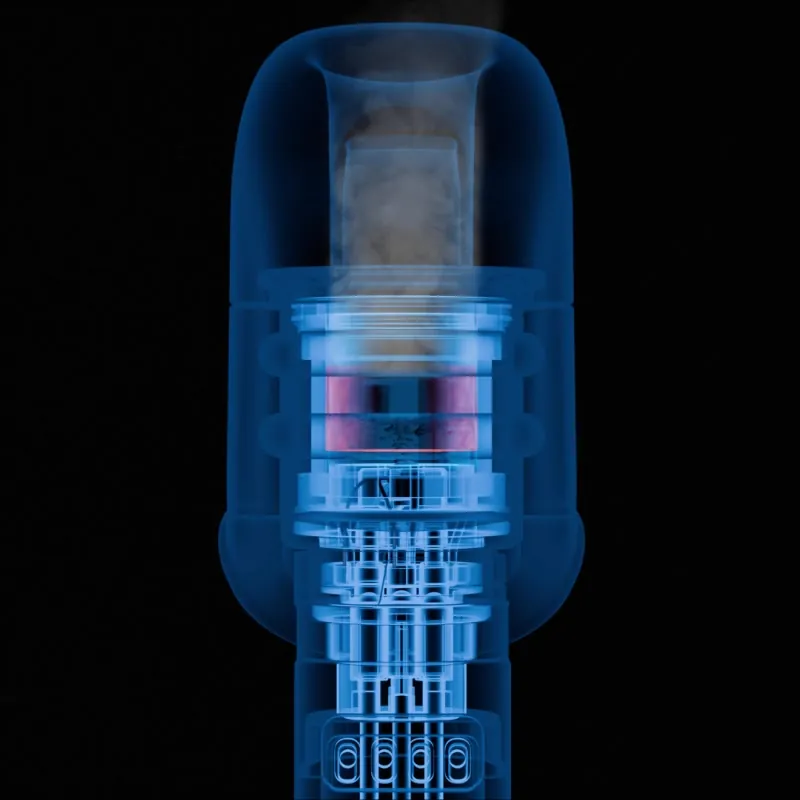 Cutaway of the Pyra chamber heating from the base and the walls